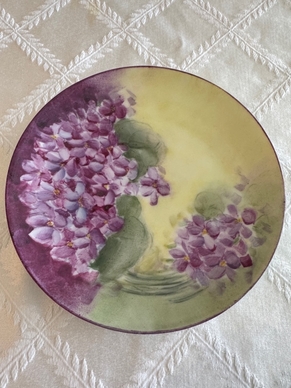 Hand-Painted Floral Ceramic Serving Plate in Purple and Yellow